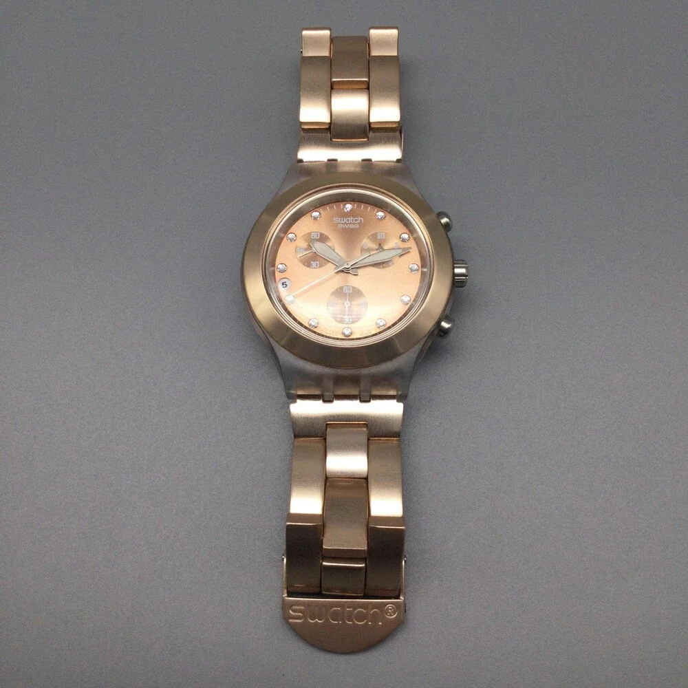 Swatch Irony Diaphane Men Watch 42mm Full Blooded Caramel Swiss New Battery 6.5